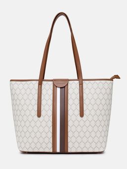 U.S. POLO ASSN. - Cami Beige Monogram Detail Fits Upto 16L Laptop Tote Bag (L)