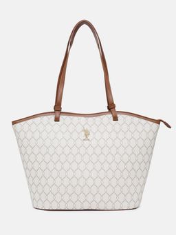 U.S. POLO ASSN. - Cece Beige Monogram Detail Fits Upto 16L Laptop Tote Bag (L)