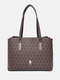 U.S. POLO ASSN. - Cia Brown Monogram Detail Fits Upto 16L Laptop Tote Bag (L)