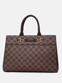 U.S. POLO ASSN. - Capri Brown Monogram Detail Satchel Bag With Detachable Strap (M)