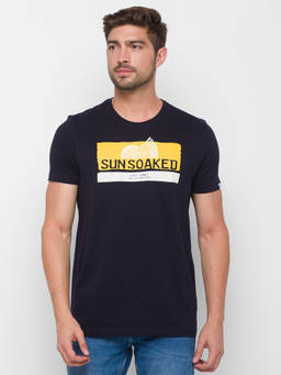 Spykar - Navy Cotton Slim Fit T-Shirt for Men