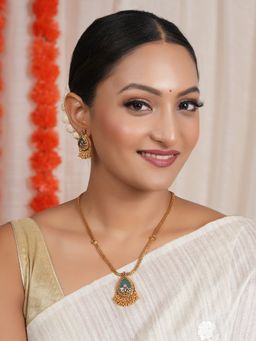 Smars Jewelry - Gold Emerald Stone Pendant Set