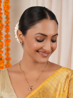 Smars Jewelry - Antique Gold Ruby Stone Pendant and Earrings Set