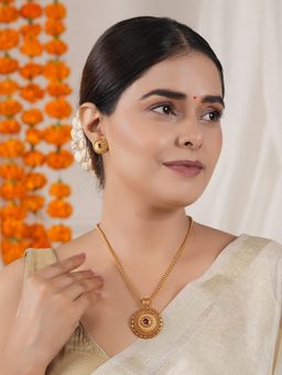 Smars Jewelry - Antique Gold Round Pendant and Earrings Set