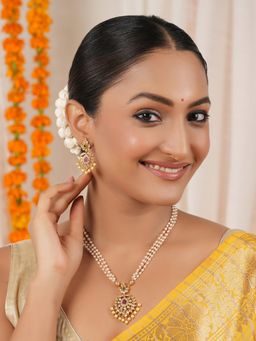 Smars Jewelry - Pearl Antique Gold Stone Pendant and Earrings Set