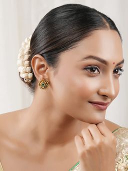 Smars Jewelry - Floral Antique Gold Green Stone Stud Earrings