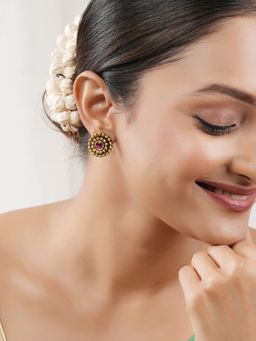 Smars Jewelry - Antique Gold Ruby Stone Stud Earrings