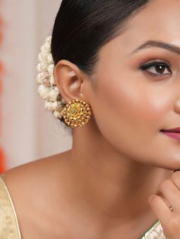 Smars Jewelry - Stunning Big Antique Gold Pearl Stud Earrings