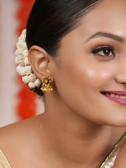 Smars Jewelry - Pearl Drop Antique Gold Floral Earrings