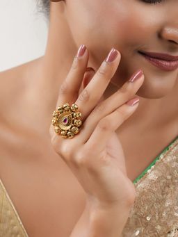 Smars Jewelry - Antique Gold Ruby Stone Adjustable Finger Ring