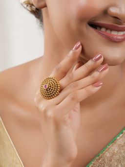 Smars Jewelry - Antique Gold Intricate Ruby Adjustable Finger Ring