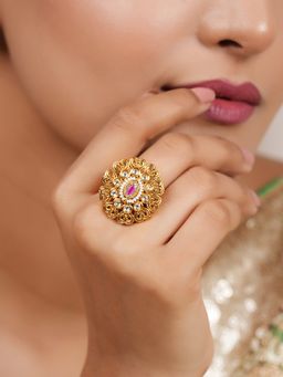 Smars Jewelry - Traditional Oval Antique Gold Kundan Finger Ring