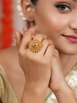 Smars Jewelry - Antique Gold Ruby Stone Adjustable Finger Ring