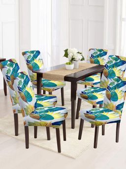 Cortina - Set of 6 White & Teal Printed Chair Cover