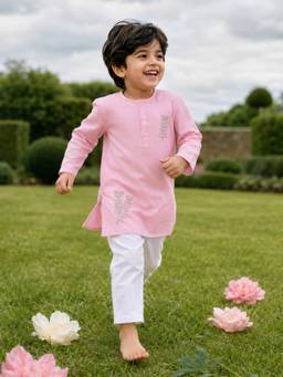Somersault - Boys Pink Embroidery Kurta and Pyjama