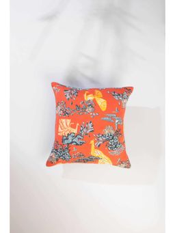 Freedom Tree - Peacock Song Cotton Duck Red And Blue Cushion Cover - 18 X 18 Inches