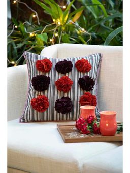 Freedom Tree - Munun Flowers Pure Cotton And Polyester Red And Grey Cushion Cover - 18 X 18 Inches