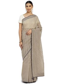 Fabindia - Cotton Silk Embellished Saree without Blouse - Grey