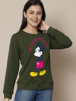 Free Authority - Women Mickey & Friends Printed Green Sweatshirt