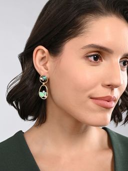 Accessorize London - Women's Green Encircled Gem Drop Earrings