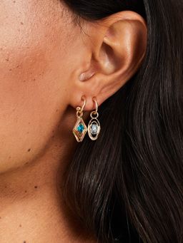 Accessorize London - Women's Blue Gem Stud & Drop Earrings