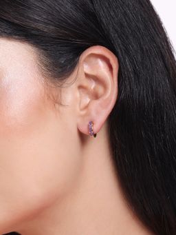 Accessorize London - Real Gold Plated Z Multi Birthstone Hoops Purple