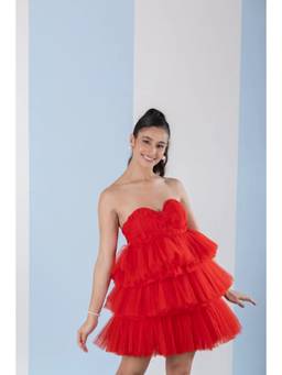 XAYA - Red Estella 3 Tier Mini Dress