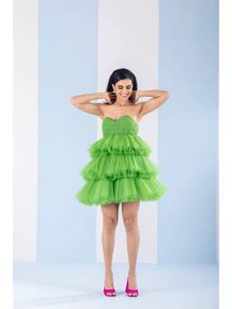 XAYA - Green Estella 3 Tier Mini Dress