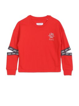 U.S. POLO ASSN. - Girls Red Crew Neck Solid Cotton Sweatshirt