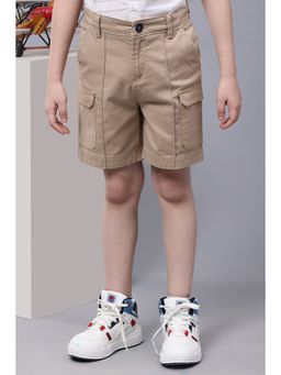 One Friday - Boys Beige Cotton Shorts With Flapped Cargo Pockets