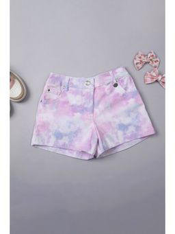 One Friday - Kids Girls Multi Cotton Tye Dye Printed Short