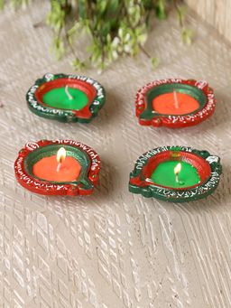 AAPNO RAJASTHAN - Handcrafted Wax Filled Big Terracotta Diyas (Pack of 4)