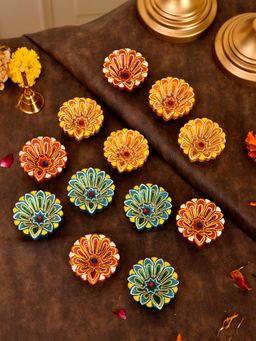 AAPNO RAJASTHAN - Festive Floral Terracotta Diyas (Pack of 12)