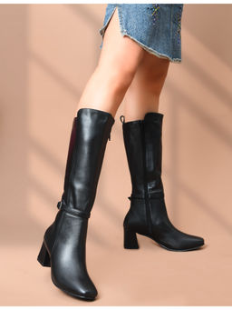 SHUZ TOUCH - Black Calf-Length Block Heel Boots for Women