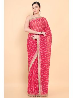 Soch - Women Red Georgette Printed Saree with Unstitched Blouse