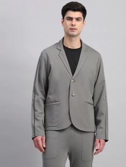 Fitleasure - Men Grey Tencel Spandex Solid Blazer