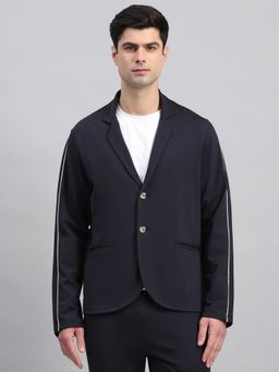 Fitleasure - Men Navy Blue Tencel Spandex Solid Blazer