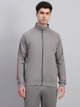 Fitleasure - Men Grey Tencel Spandex Solid Jacket