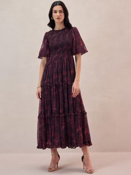 Femmella - Black Paisley Smocked Maxi Dress