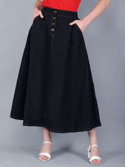 Codaisy PRO - Trendy Women's Western Jeans Long Black Denim A-Line Skirt
