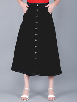 Codaisy PRO - Trendy Women's Long Black Denim A-Line Design Western Jeans Skirt