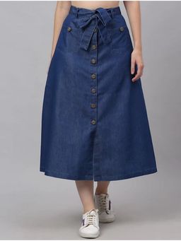Codaisy PRO - Women A-Line Blue Stylish Jeans Two Front Pockets Denim Skirt with Belt