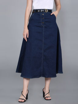 Codaisy PRO - Long Stretchable Front Pockets Blue Denim Skirt