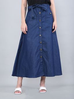 Codaisy PRO - Women Blue Denim Stylish Two Front Pockets Western Skirt with Belt