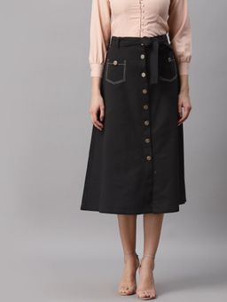 Codaisy PRO - All Season A-Line Black Premium Cotton Twill Western Skirt with Belt