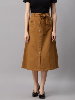 Codaisy PRO - Women's Brown A-Line Cotton Skirt with Belt