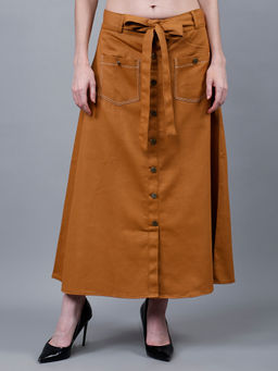 Codaisy PRO - All Season Western Women's Cotton Brown A-Line Skirt with Belt