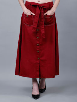 Codaisy PRO - All Season Western Women's Cotton Maroon A-Line Skirt with Belt