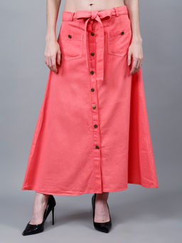 Codaisy PRO - All Season Western Women's Cotton Pink A-Line Skirt with Belt
