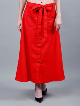 Codaisy PRO - A Line Red Women Premium Cotton Twill Western Skirt with Belt